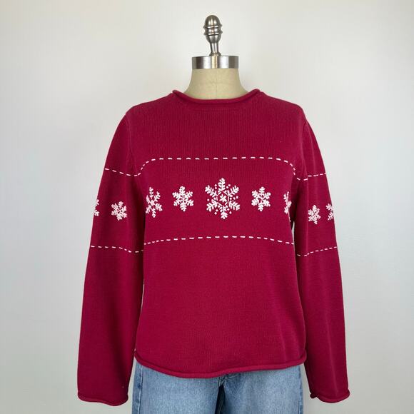 Vintage Sonoma Lifestyle Red Embroidered Snowflake Winter Pullover Sweater (M) - Picture 13 of 13